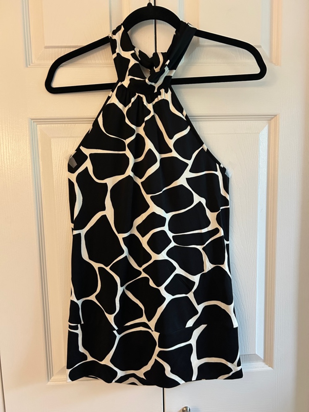 White House Black Market Black & White Halter-Neck Animal Print Jersey Top